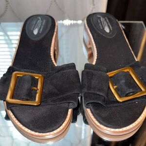 Jeffrey Campbell Black Suede Mules with Gold Buckle